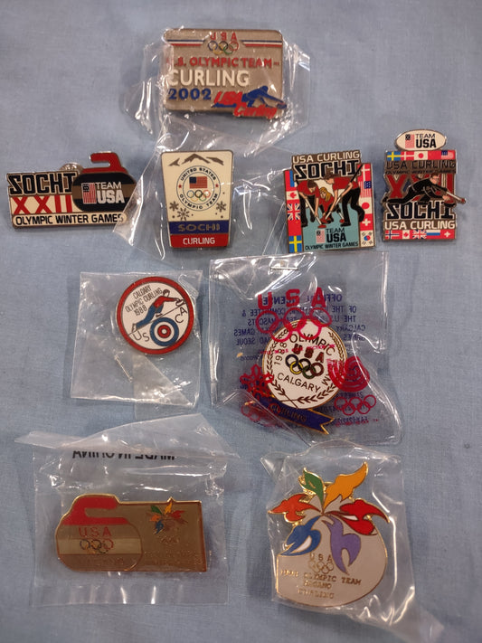 Licensed Olympic Curling Pin Set (9 pins) box 12